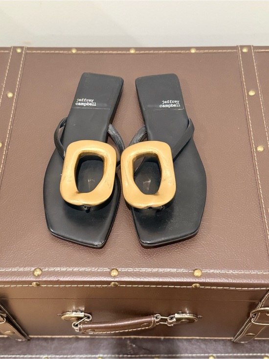 Jeffrey Campbell Shoes - Jeffrey Campbell Black Thong Sandals with Gold Buckle Accent